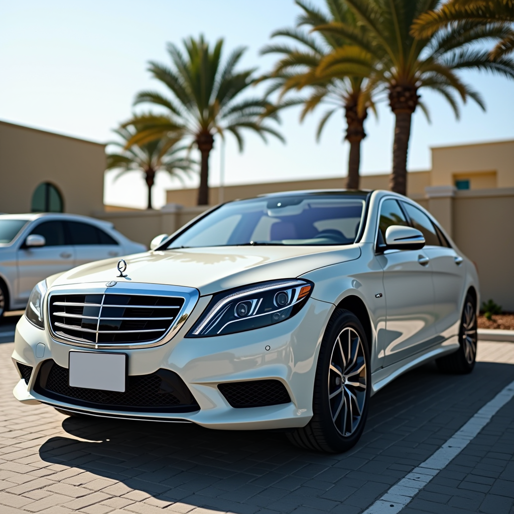 Clean car prepared for sale with RTA documentation, vehicle registration papers, valuation reports, and professional listing photos being taken in Dubai parking area with palm trees in background