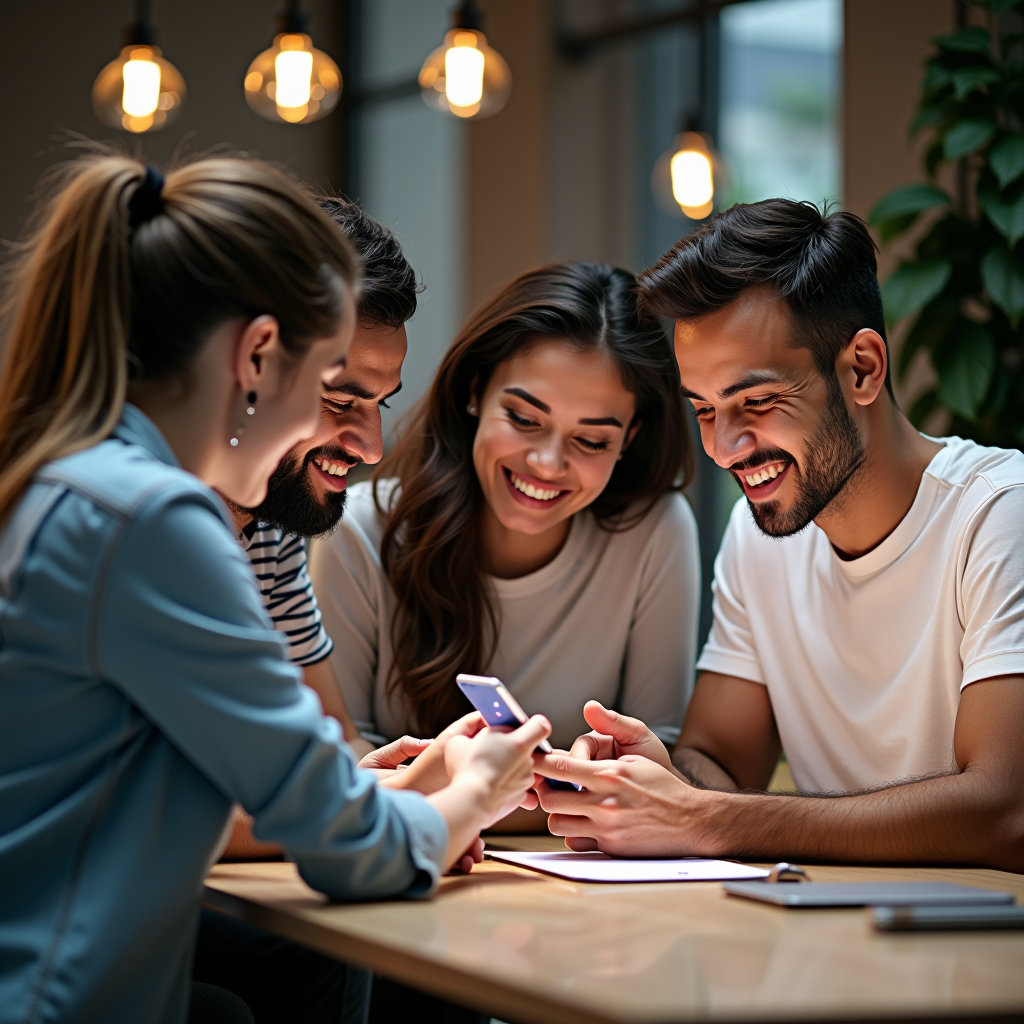 Diverse group of satisfied users browsing dubizz.click online classifieds on various devices, showcasing the accessibility of our classifieds website across Dubai